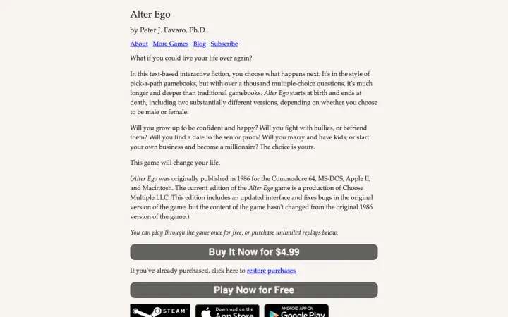 Alter Ego as it appears in the browser