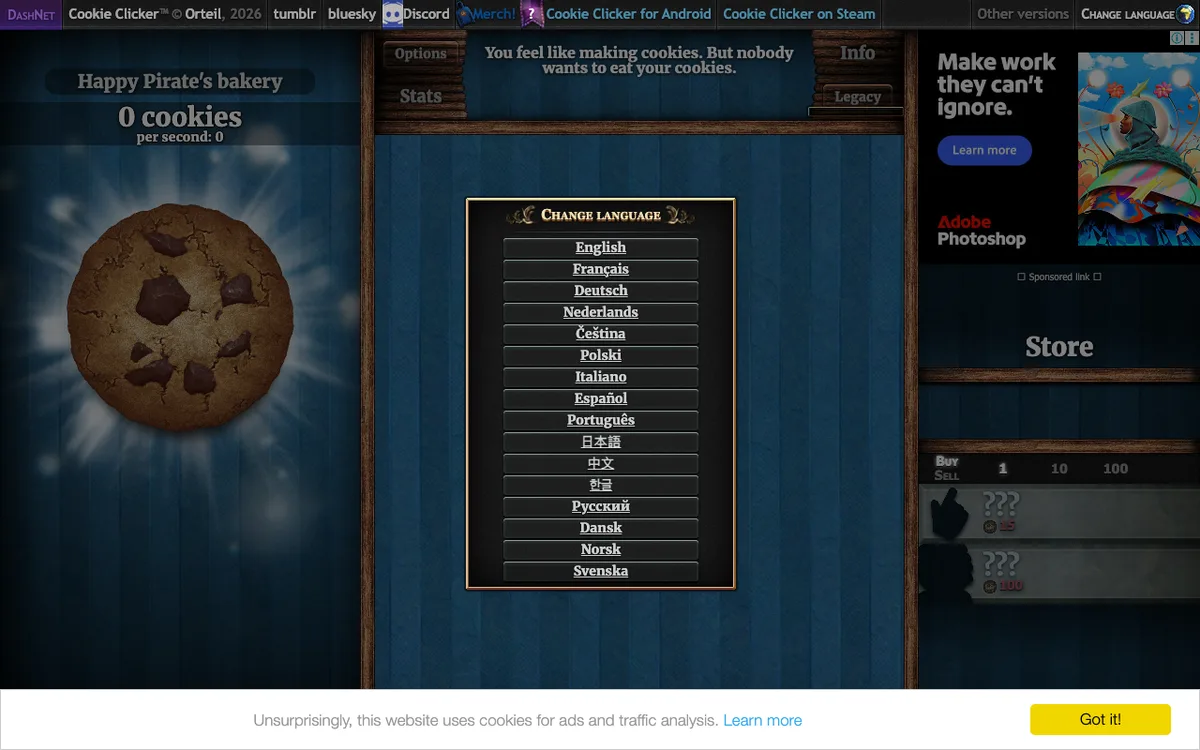 Cookie Clicker as it appears in the browser
