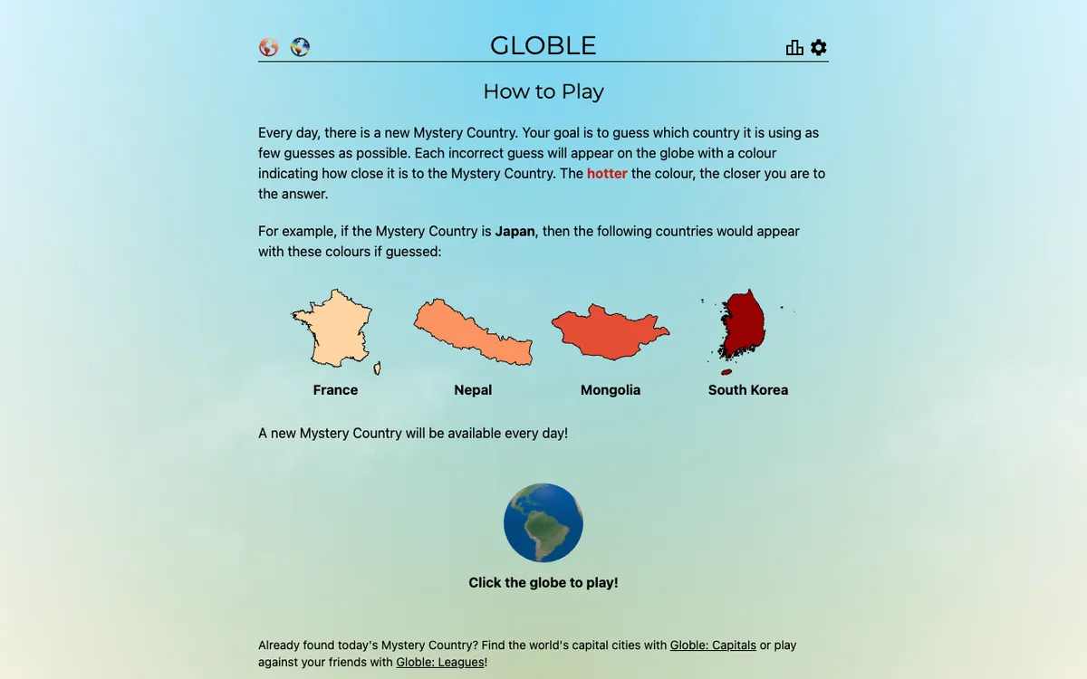Globle as it appears in the browser