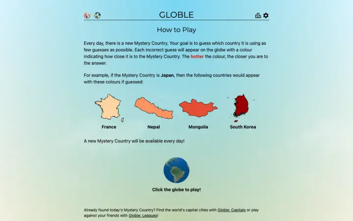 Globle as it appears in the browser