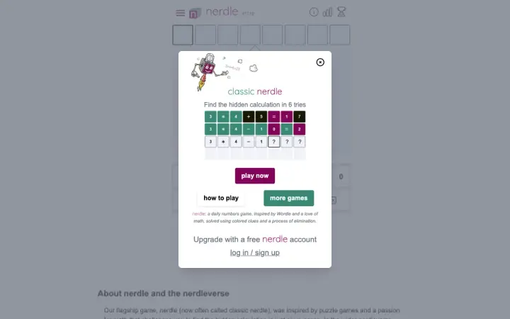 Nerdle as it appears in the browser