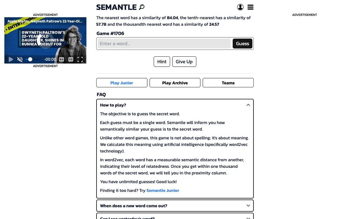 Semantle as it appears in the browser