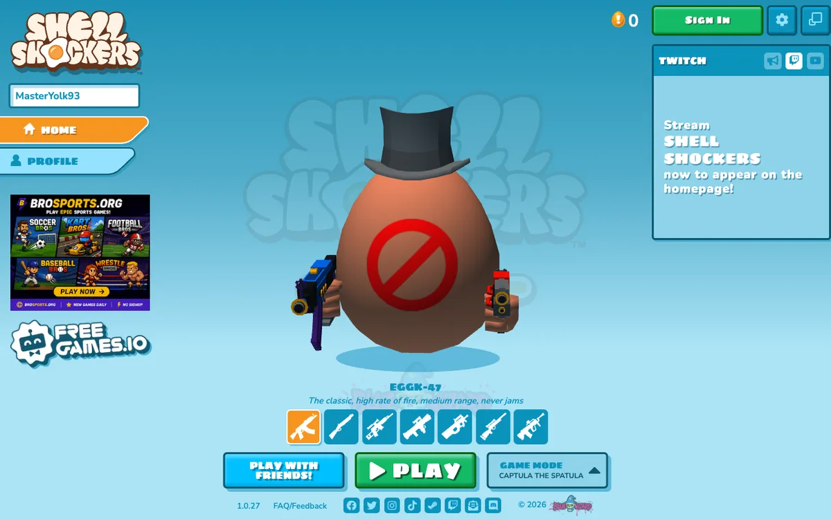 Shell Shockers as it appears in the browser