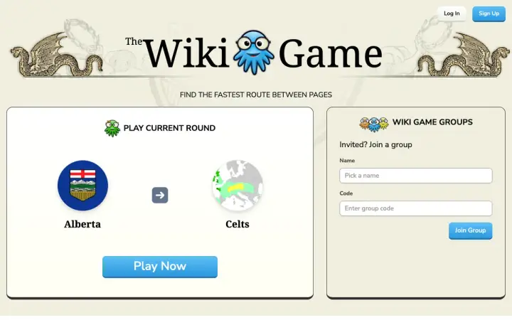 The Wiki Game as it appears in the browser