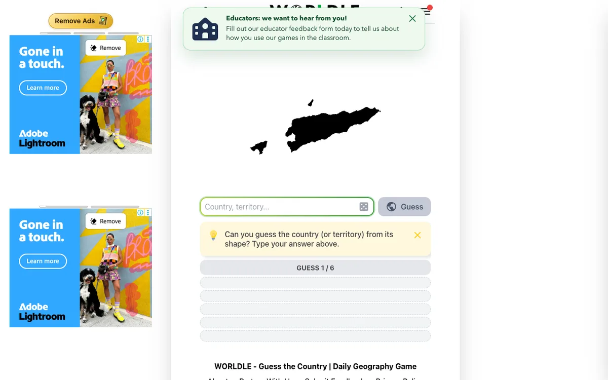 Worldle as it appears in the browser