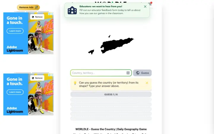 Worldle as it appears in the browser