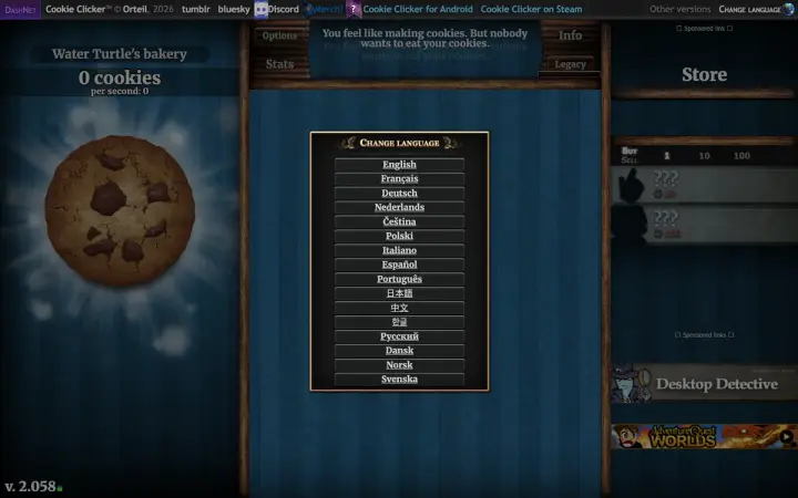 Cookie Clicker as it appears in the browser