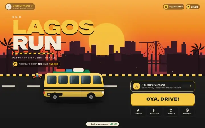 Lagos Run as it appears in the browser