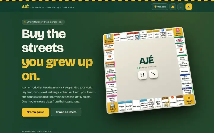 Aje game as it appears in the browser