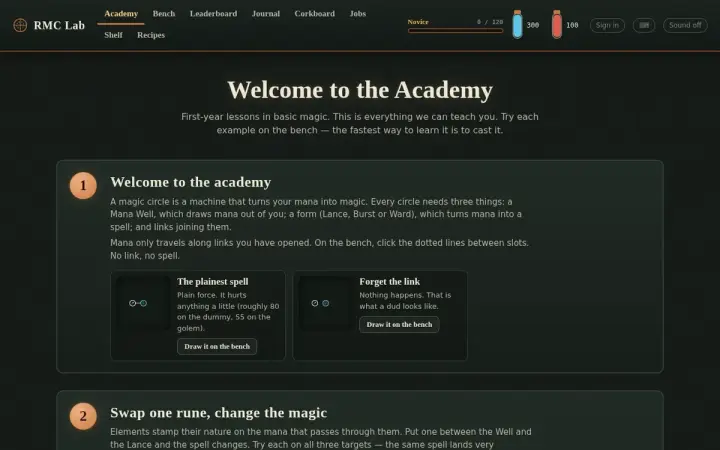 RMC Lab as it appears in the browser