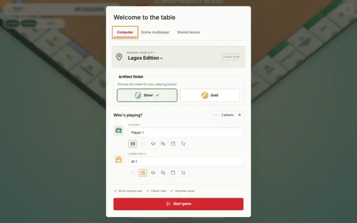 MONOPOLY | LAG-EDITION as it appears in the browser