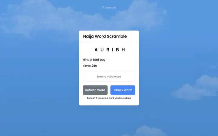 Naija Word Scramble Game as it appears in the browser