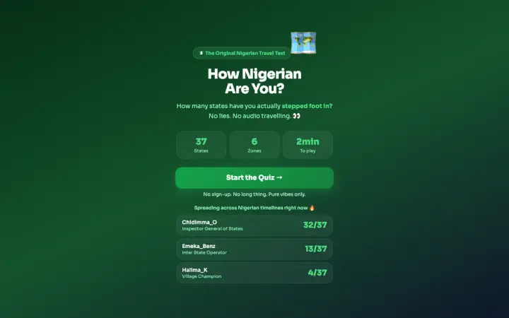 How Nigerian Are You? as it appears in the browser
