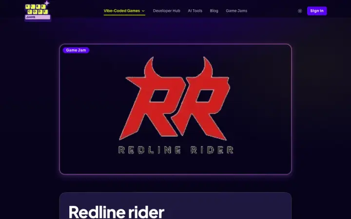 Redline rider — Vibe-Coded Games | Vibecode.game as it appears in the browser