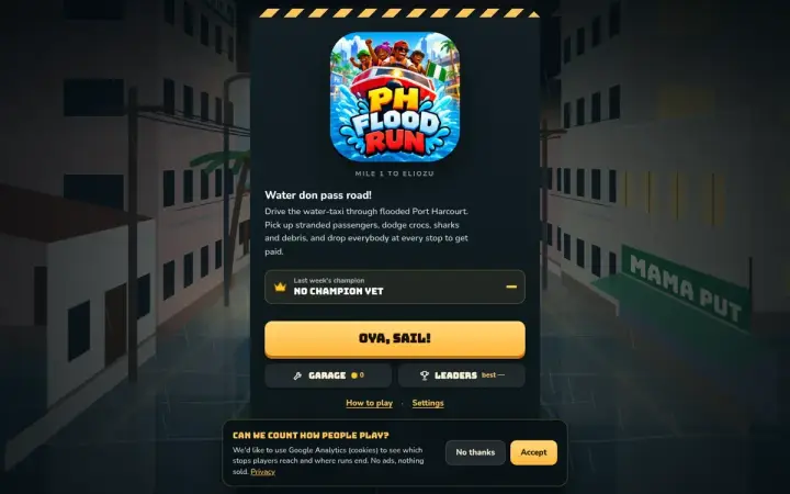 PH FLOOD RUN as it appears in the browser