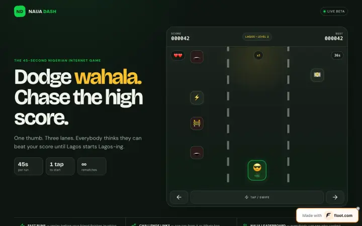 Naija Dash — Dodge Wahala. Chase the High Score. as it appears in the browser