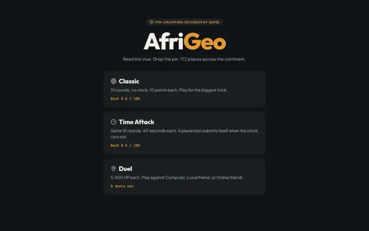 AfriGeo as it appears in the browser