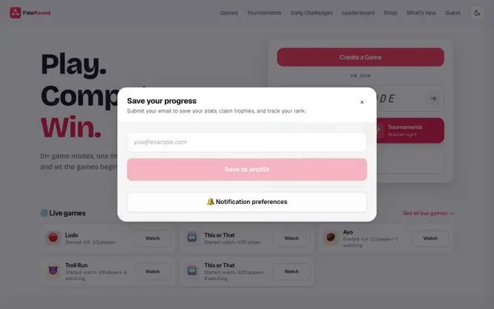 FateRound as it appears in the browser