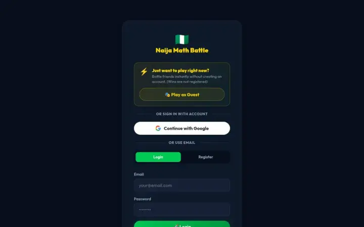 Naija Math Battle 🇳🇬 as it appears in the browser