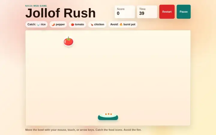 Jollof Rush as it appears in the browser
