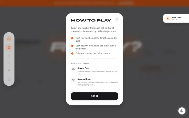 Hardsum as it appears in the browser