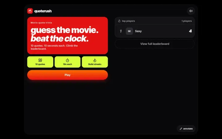 QuoteRush as it appears in the browser