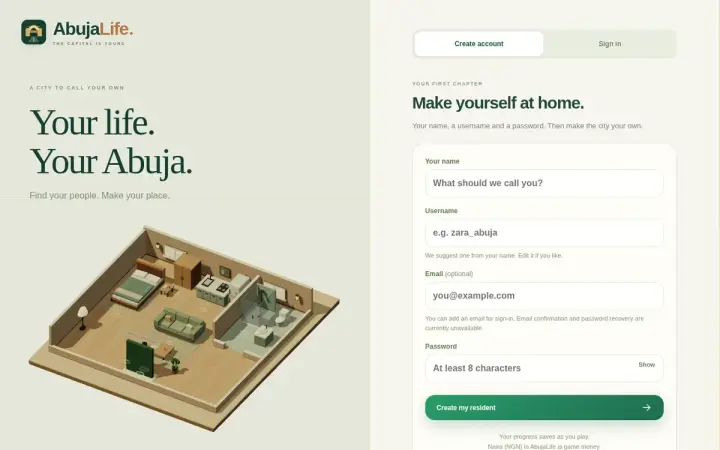 AbujaLife · Your city, your story as it appears in the browser