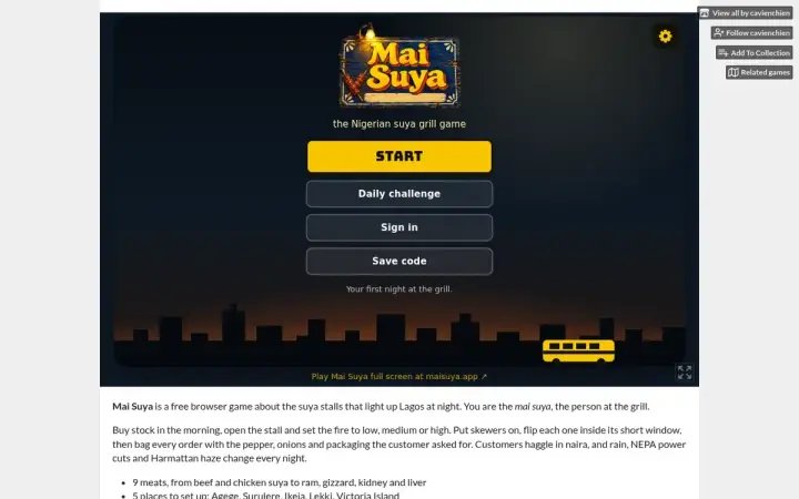 Mai Suya as it appears in the browser