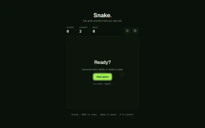Snake as it appears in the browser