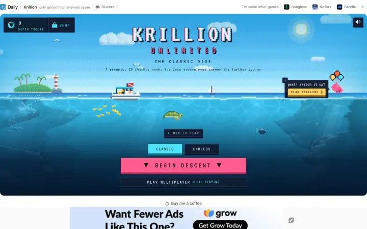 Krillion Game as it appears in the browser