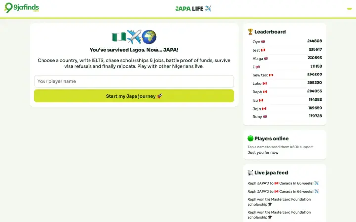 Japa Life as it appears in the browser