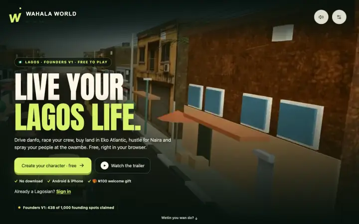 Wahala World as it appears in the browser