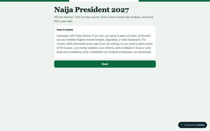 Naija President 2027 as it appears in the browser