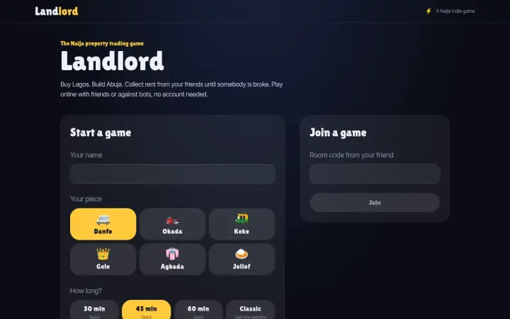 Landlord as it appears in the browser