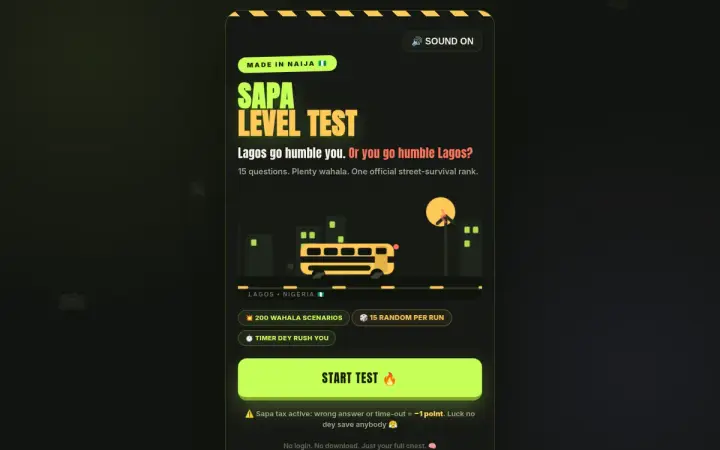 Sapa Level Test as it appears in the browser