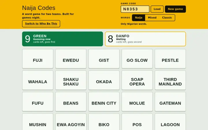 Naija Codes as it appears in the browser