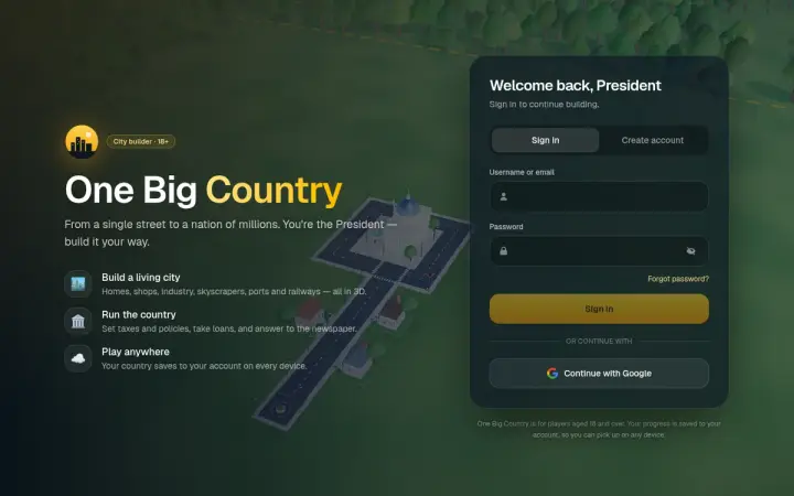 One Big Country as it appears in the browser
