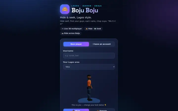 Boju Boju — Lagos Hide & Seek as it appears in the browser