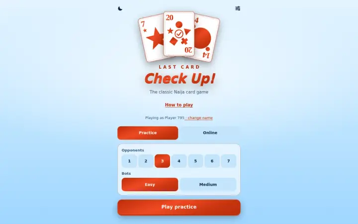 Last card, CheckUp! as it appears in the browser
