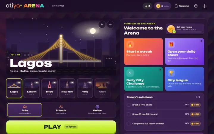 Otiya Arena as it appears in the browser