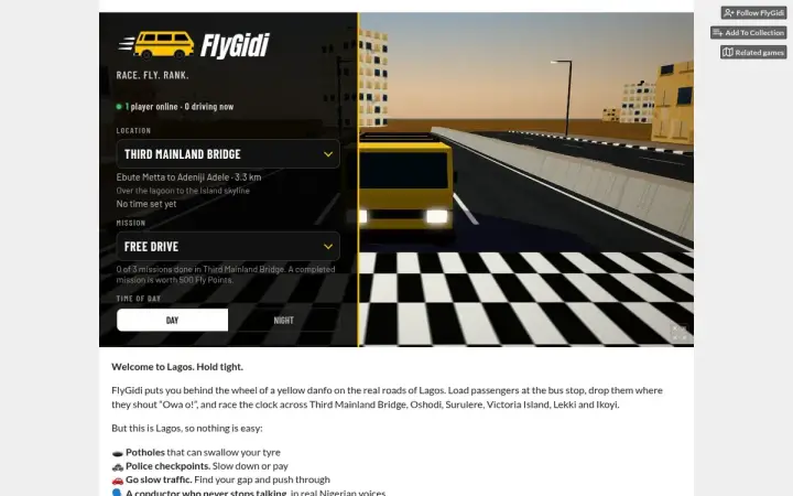 FlyGidi as it appears in the browser