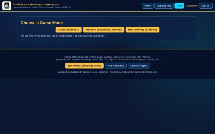 Scrabble as a Teaching & Learning Aid as it appears in the browser