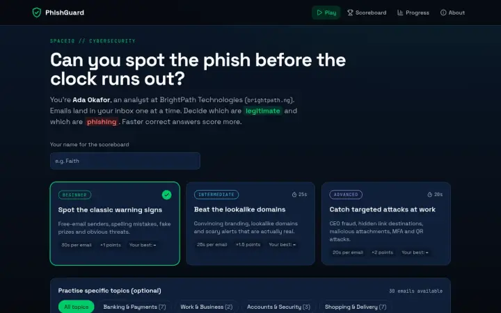 PhishGuard as it appears in the browser